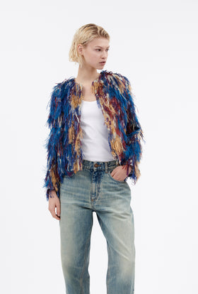 Fringy Jacquard Jacke, Berry Blue from ODEEH 