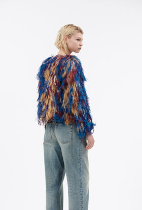 Fringy Jacquard Jacke, Berry Blue from ODEEH 