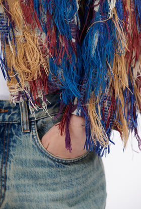 Fringy Jacquard Jacke, Berry Blue from ODEEH 