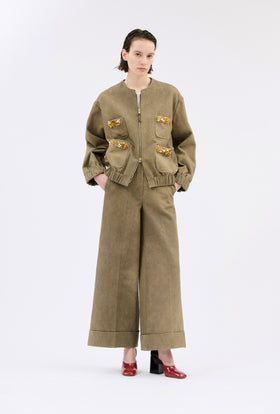 Cotton Damask Jacke, Dark Khaki from ODEEH 