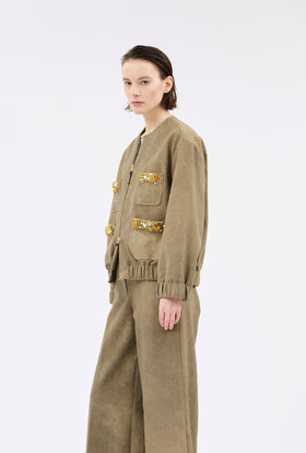 Cotton Damask Jacke, Dark Khaki from ODEEH 