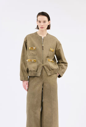 Cotton Damask Jacke, Dark Khaki from ODEEH 