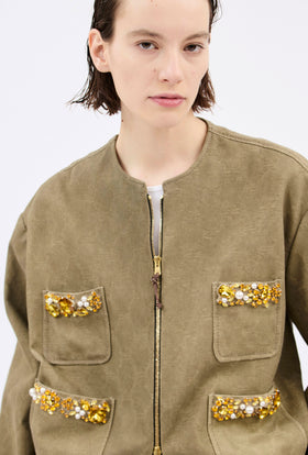 Cotton Damask Jacke, Dark Khaki from ODEEH 