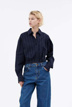 Paper Touch Stripe Shirt, Marine from ODEEH 