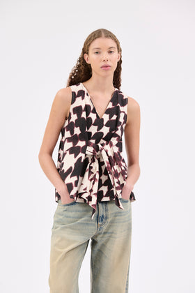 Water Color Houndstooth Top, Burgundy from ODEEH 