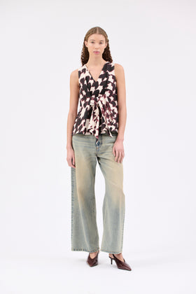 Water Color Houndstooth Top, Burgundy from ODEEH 