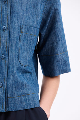 Micro Canvas Bluse, Denim Blue from ODEEH 