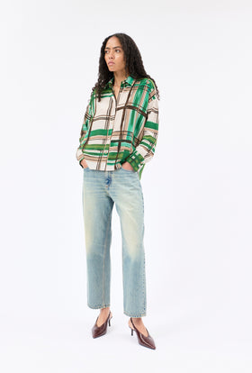 PAINTED MADRAS Twill Bluse, Teal from ODEEH 