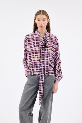CHECKS ON CREPE Bluse, Dark Purple from ODEEH 