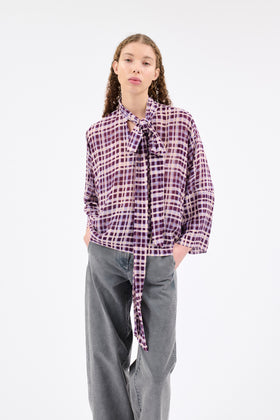CHECKS ON CREPE Bluse, Dark Purple from ODEEH 