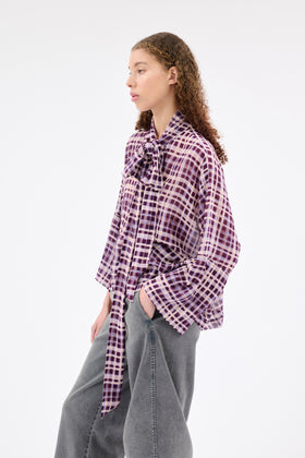 CHECKS ON CREPE Bluse, Dark Purple from ODEEH 