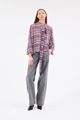 CHECKS ON CREPE Bluse, Dark Purple from ODEEH 