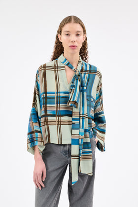 PAINTED MADRAS Twill Bluse, Cobalt from ODEEH 