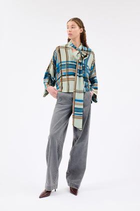 PAINTED MADRAS Twill Bluse, Cobalt from ODEEH 