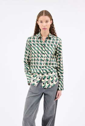 CRESCENTS & LINES Bluse, Dark Emerald from ODEEH 