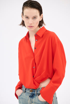 Light Oxford Wool Bluse, Fire Red from ODEEH 