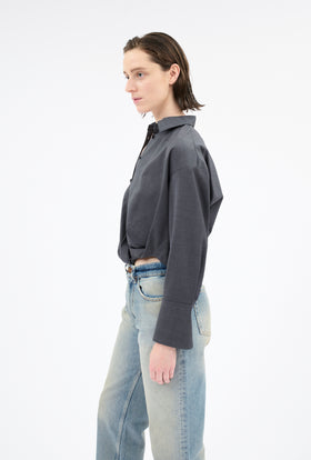 Light Oxford Wool Shirt, Granite from ODEEH 