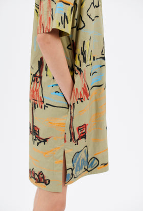 Holiday Sketchbook Dress, Light Olive from ODEEH 