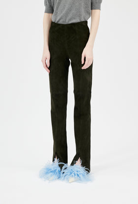 Lamb Stretch Suede Hose, Dark Olive from ODEEH 