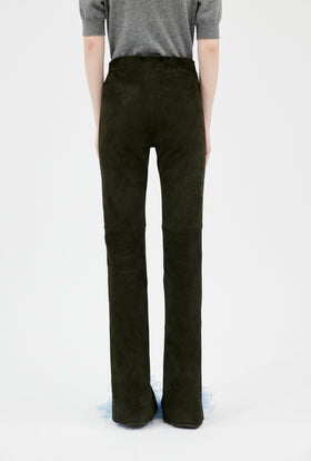 Lamb Stretch Suede Hose, Dark Olive from ODEEH 