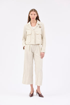 Pin Stripe Gabardine Hose, Ivory from ODEEH 