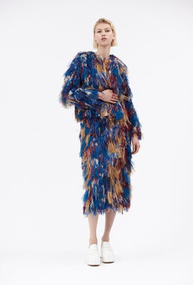 Fringy Jacquard Skirt, Berry Blue from ODEEH 