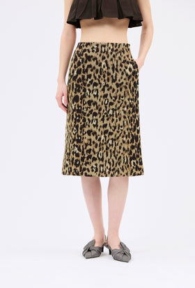 Jacquard Leo Skirt, Brown Olive from ODEEH 