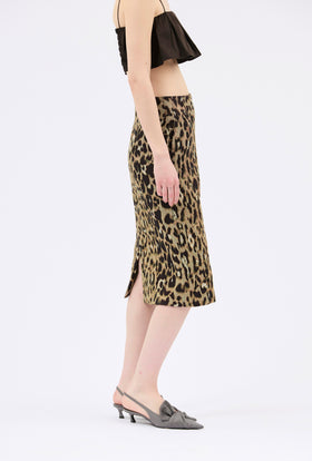Jacquard Leo Skirt, Brown Olive from ODEEH 