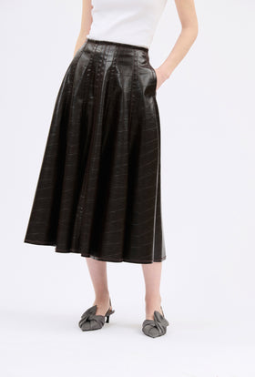 Kroko Foil Skirt, Dark Chocolate from ODEEH 