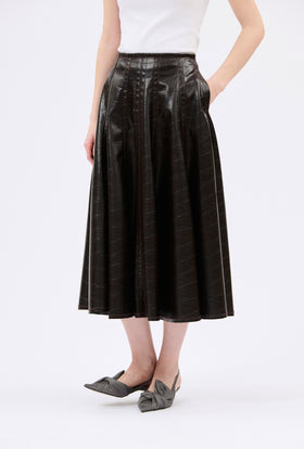 Kroko Foil Skirt, Dark Chocolate from ODEEH 
