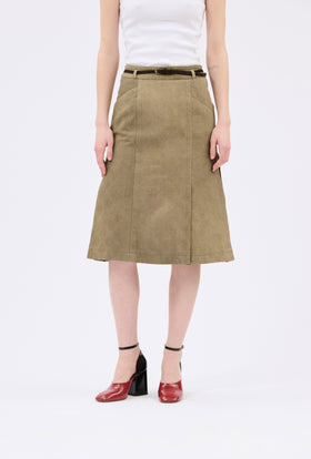 Cotton Damask Skirt, Dark Khaki from ODEEH 