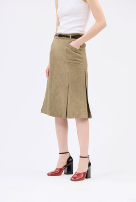 Cotton Damask Skirt, Dark Khaki from ODEEH 