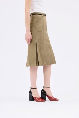 Cotton Damask Skirt, Dark Khaki from ODEEH 