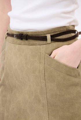 Cotton Damask Skirt, Dark Khaki from ODEEH 