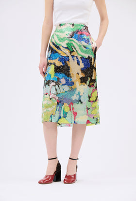Flowers on Sequins Skirt, Multicolor from ODEEH 