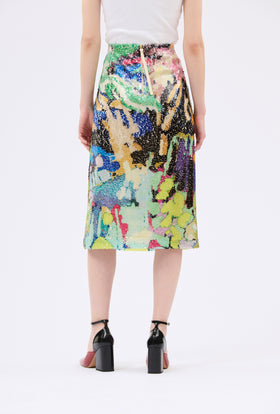 Flowers on Sequins Skirt, Multicolor from ODEEH 