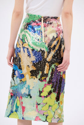 Flowers on Sequins Skirt, Multicolor from ODEEH 