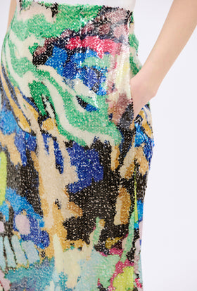 Flowers on Sequins Skirt, Multicolor from ODEEH 