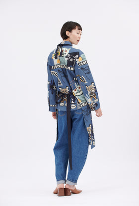 Cats & Tigers Gabardine Apron, Steel Blue from ODEEH 