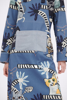 Cats & Tigers Gabardine Apron, Steel Blue from ODEEH 