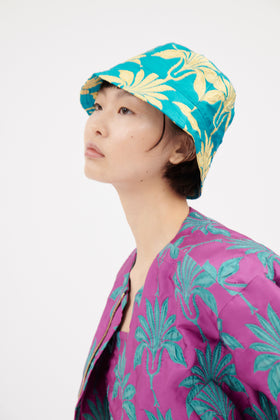 Matelassè Palms Hat, Bright Emerald from ODEEH 
