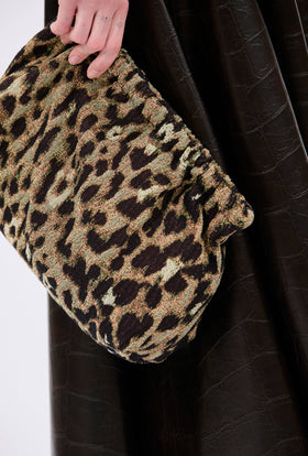 Jacquard Leo Clutch, Brown Olive from ODEEH 