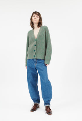 Slub Tweed Cardigan, Olive Brown from ODEEH 