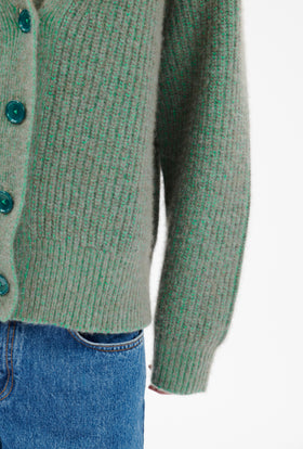 Slub Tweed Cardigan, Olive Brown from ODEEH 