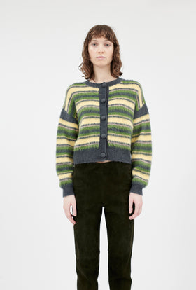 Slub Tweed Cardigan, Olive Brown from ODEEH 