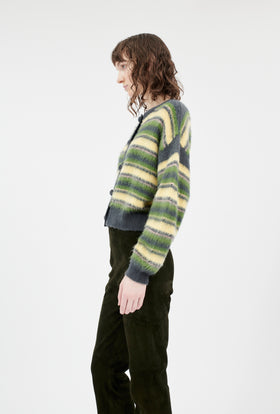 Slub Tweed Cardigan, Olive Brown from ODEEH 