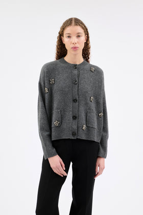 WOOL CASHMERE Cardigan, Flannel Grey from ODEEH 