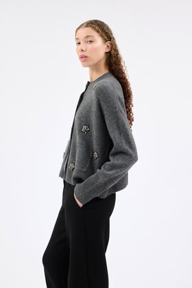 WOOL CASHMERE Cardigan, Flannel Grey from ODEEH 