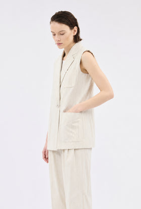 PIN STRIPE GABARDINE Weste, Ivory from ODEEH 