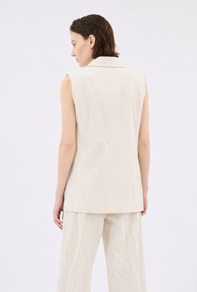 PIN STRIPE GABARDINE Weste, Ivory from ODEEH 
